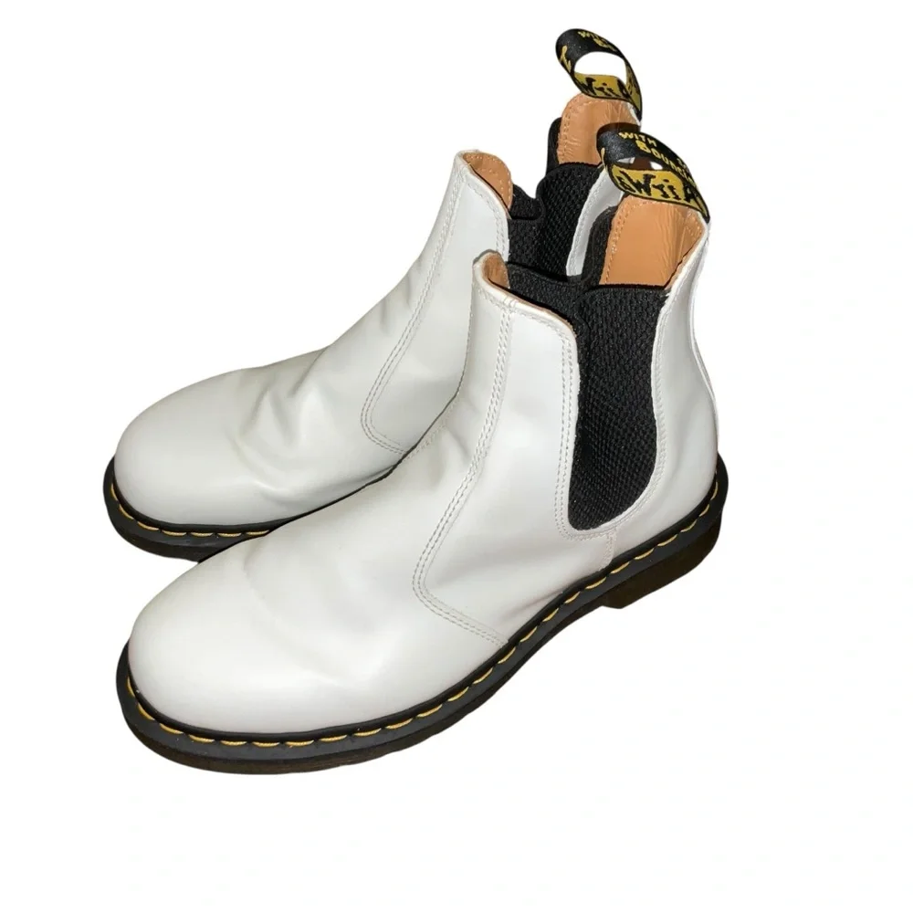 Dr Martens Chelsea White Leather Yellow Stitch Platform Boots size 9.5